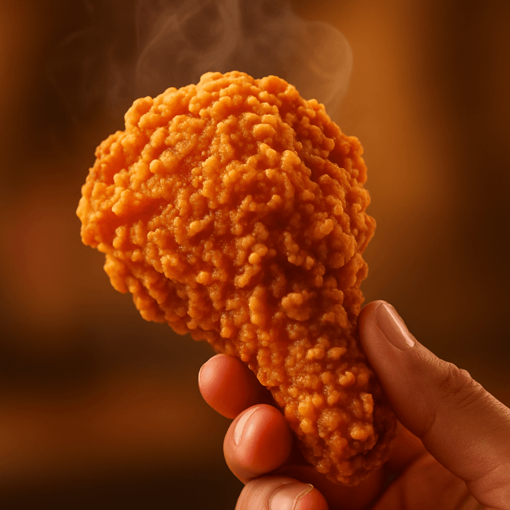 A perfectly crispy Brave's fried chicken piece